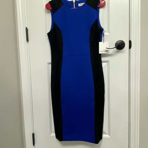 Calvin Klein Faux Suede Silhouette Blue Dress - Picture 6 of 6
